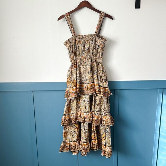 CLEOBELLA Rosalie Boho Midi Dress SZ MEDIUM Tiered Ruffle Paisley Kaleidoscope - Picture 4 of 8